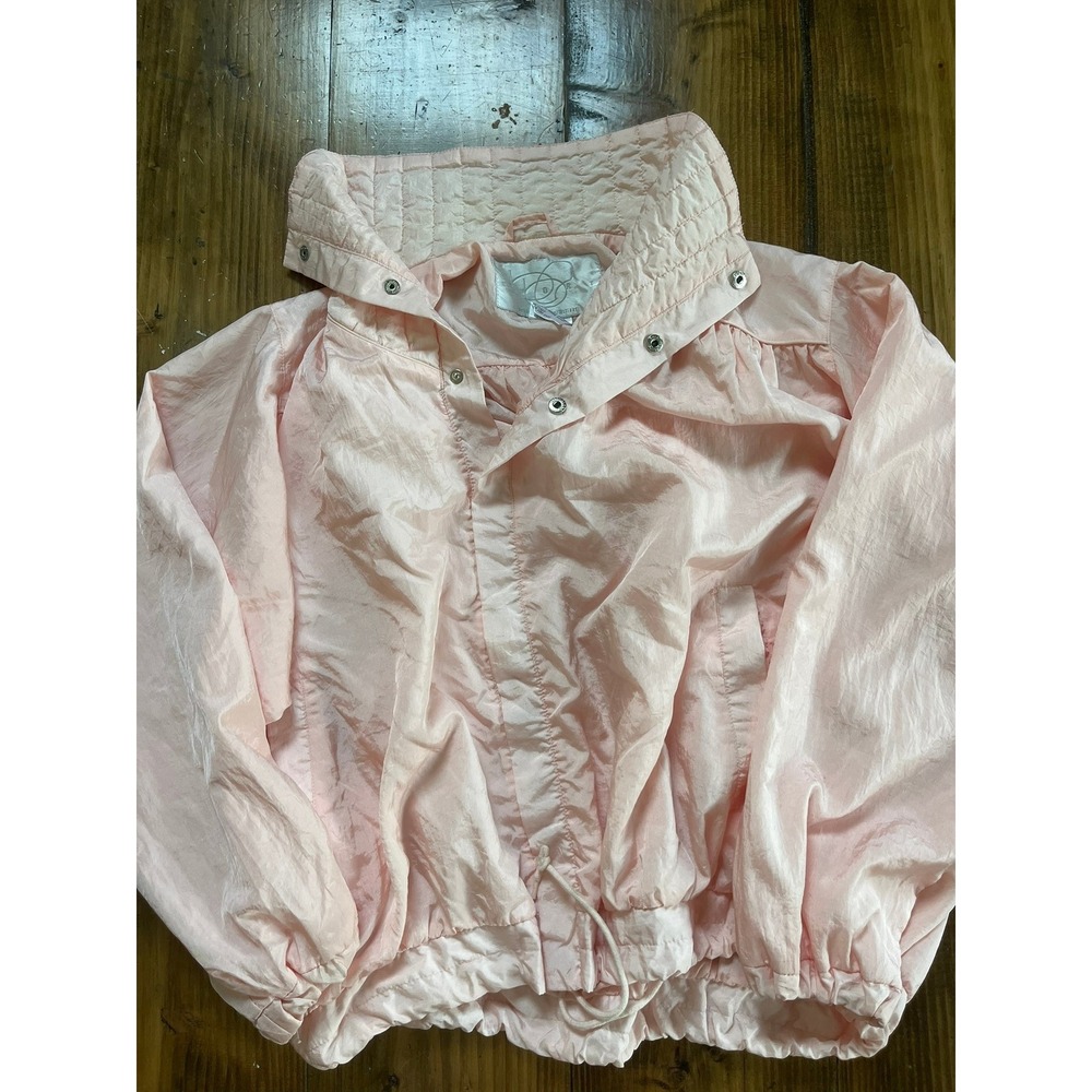 Vintage‎ Bobbie Brooks Pink Nylon Windbreaker Jacket Cropped Bubble Snap Front M